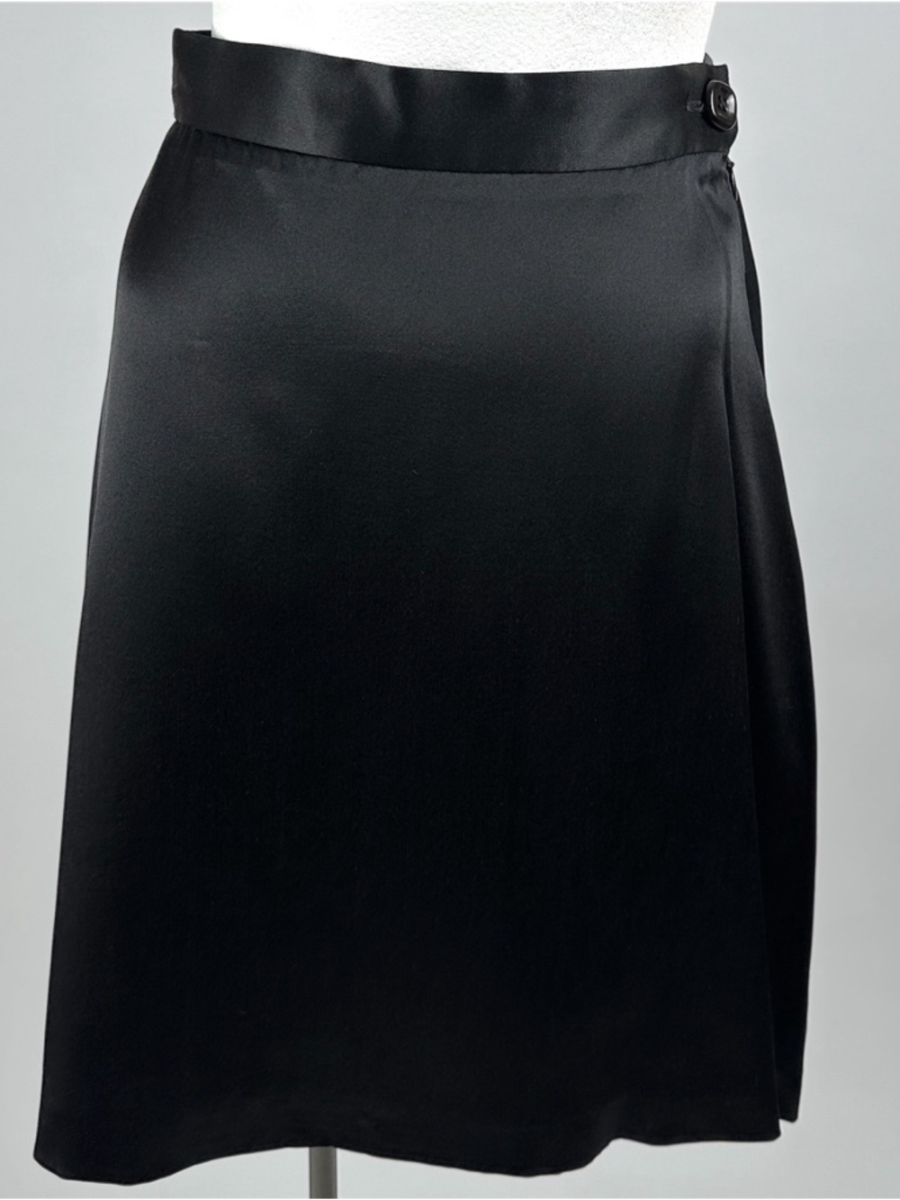 90s Vintage Gemma Kahng Black Silk Satin Mini Skirt
